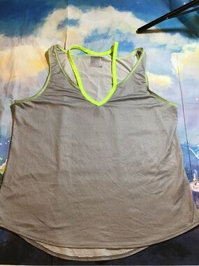 Lucky in love tank top neon yellow trim v neck straps Large 12